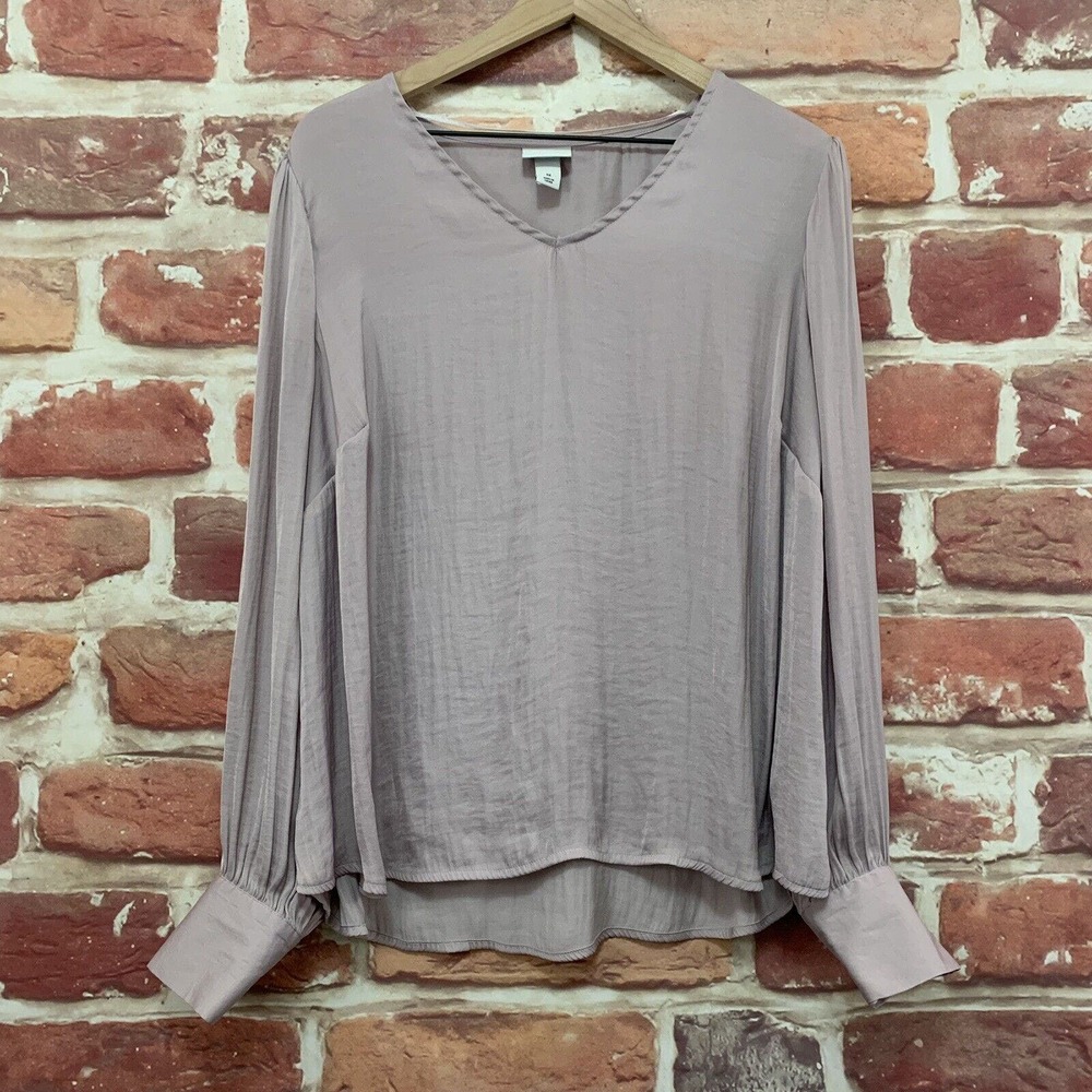 Ava & Viv Top Shirt Women's 1X Light Purple Hammered Long Button Sleeve Blouse